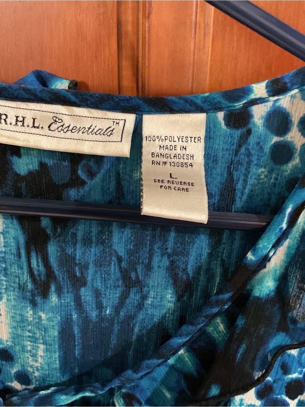 Essentials Blue Patterned Ruffle-Tie Front Blouse - Picture 2 of 3